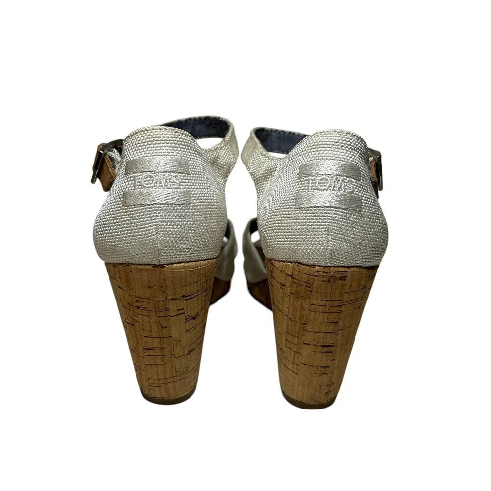 TOMS Cream Ankle Strap Woven Cork Wedge Sandals Size 8 1000251216